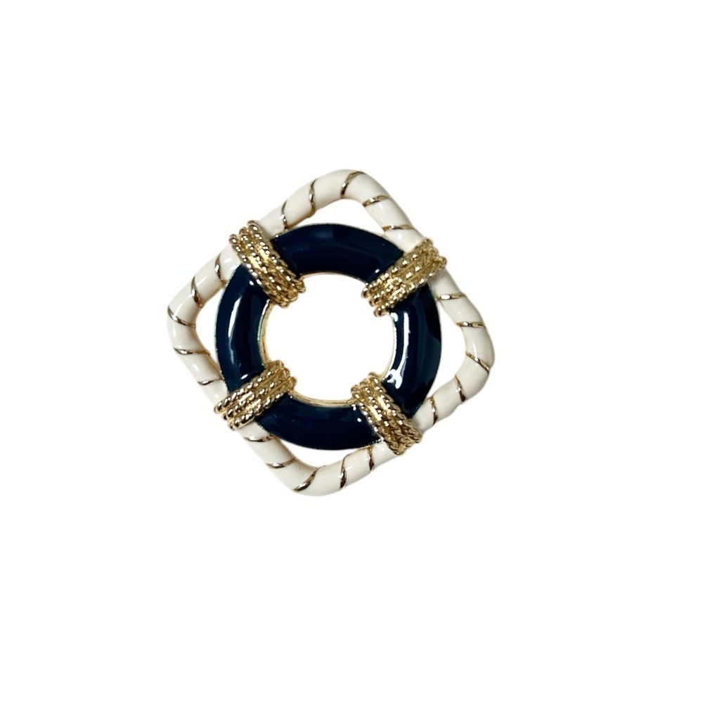 Vintage Nautical Enamel Brooch Cream Blue & Beige Gold Plated Pin Bundle & Save